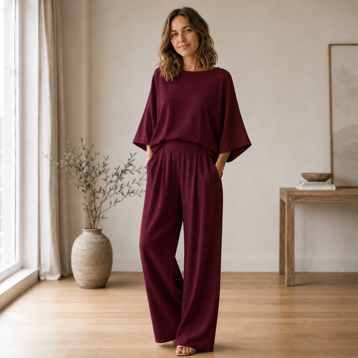 Loungewear-Set Signe – Fließende Bluse & weite Hose