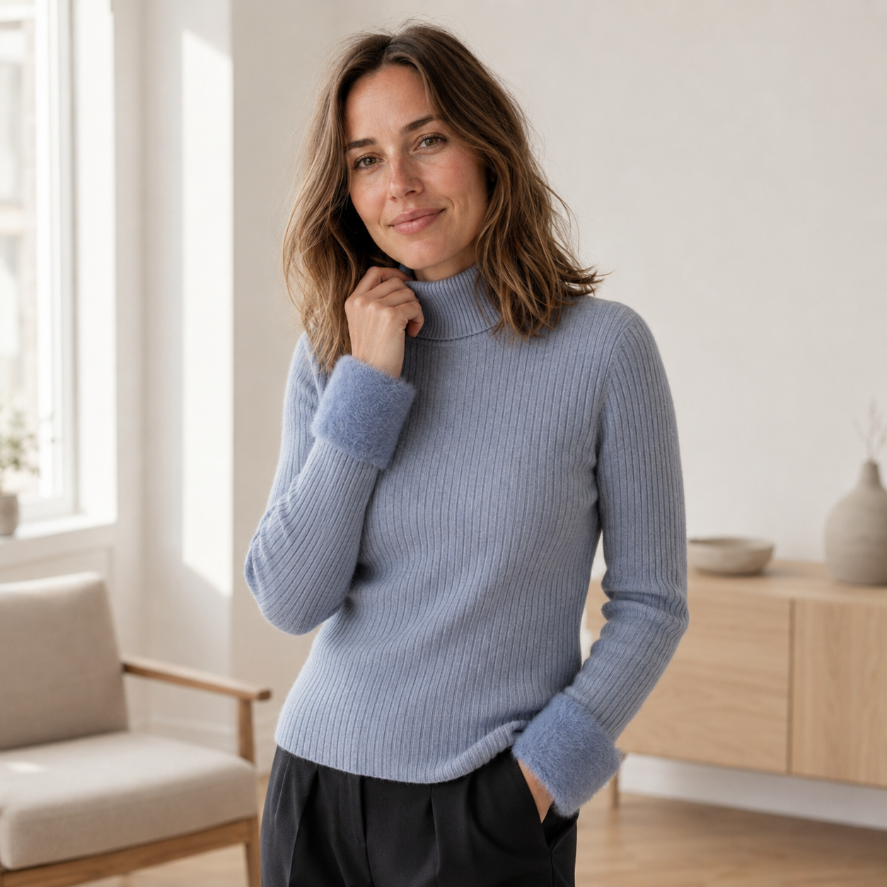 Rollkragenpullover Ida – Thermo-Feinstrick mit Innenfleece