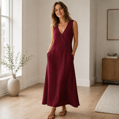Maxikleid Ines – Ärmellos mit tiefem V-Ausschnitt