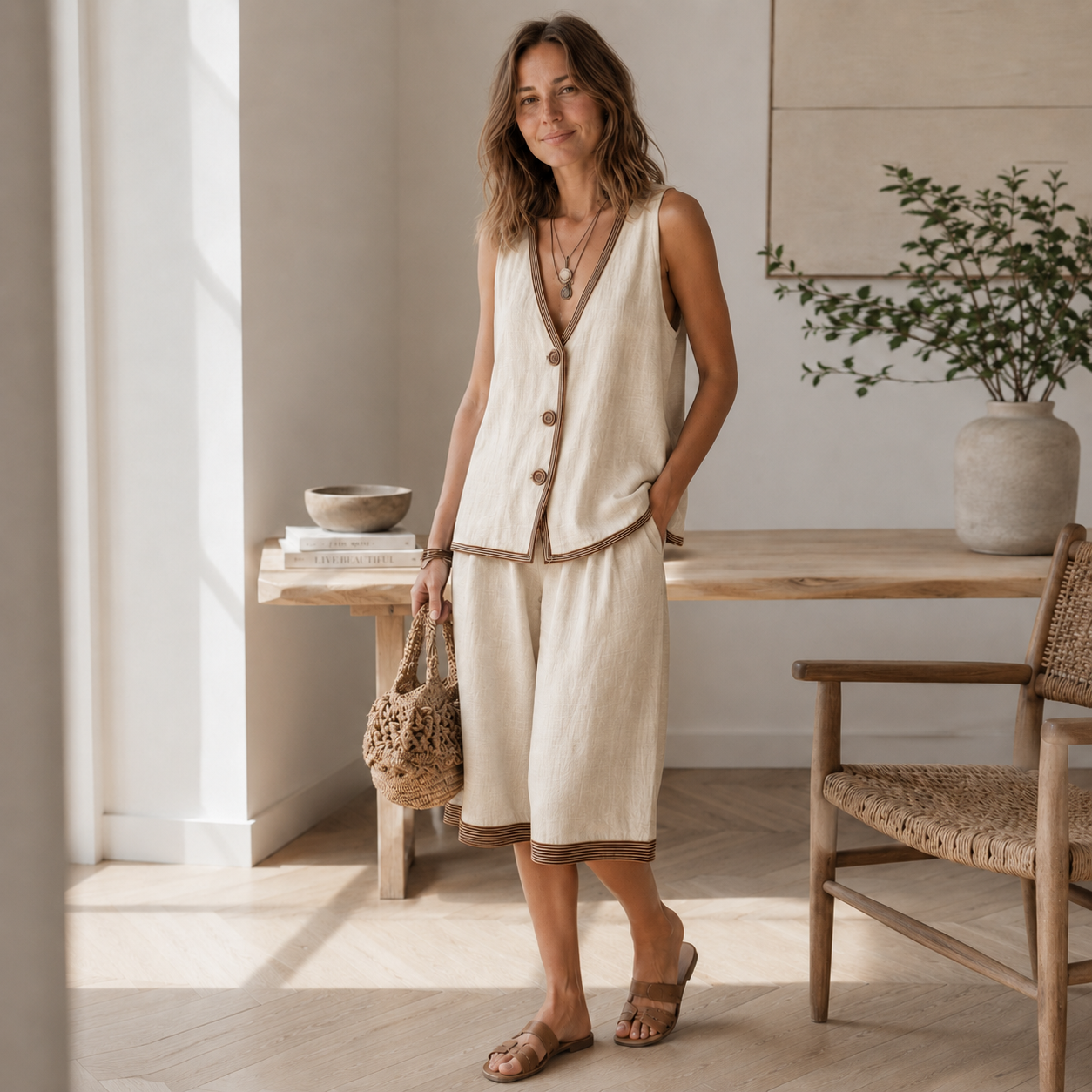 Loungewear-Set Ronja – Weste & weite Shorts