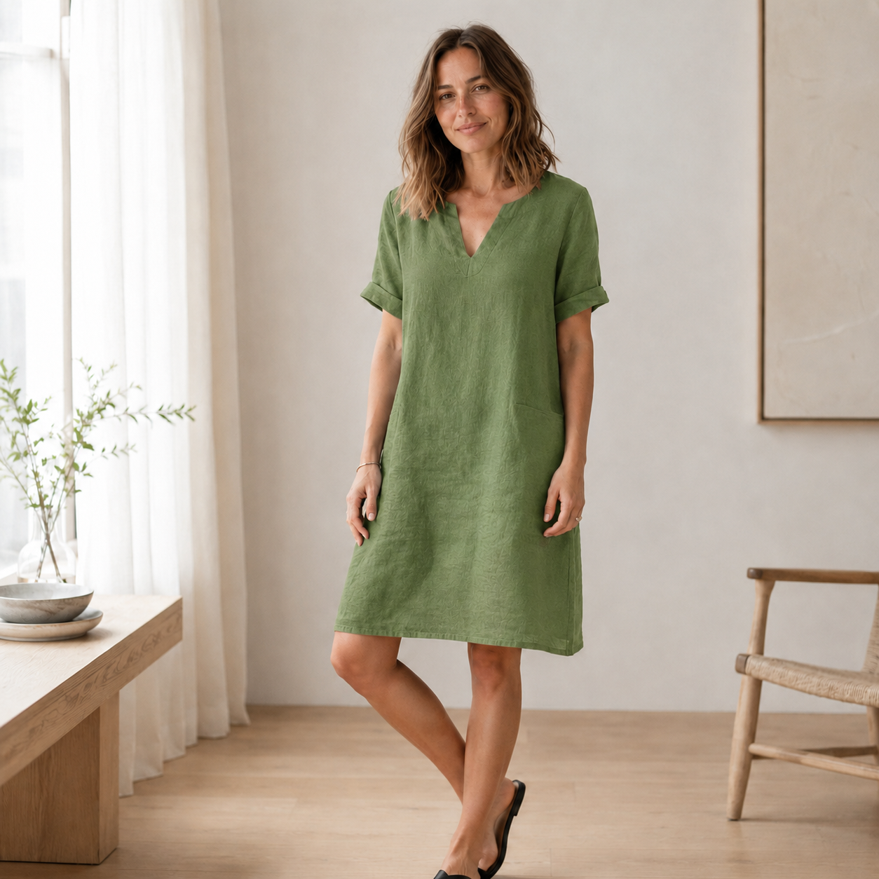 Sommerkleid Nora – Luftig-leicht in Leinen-Optik