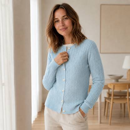 Feinstrick-Cardigan Pia – Zopfmuster mit Knopfleiste