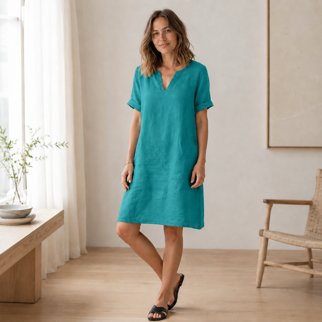 Sommerkleid Nora – Luftig-leicht in Leinen-Optik