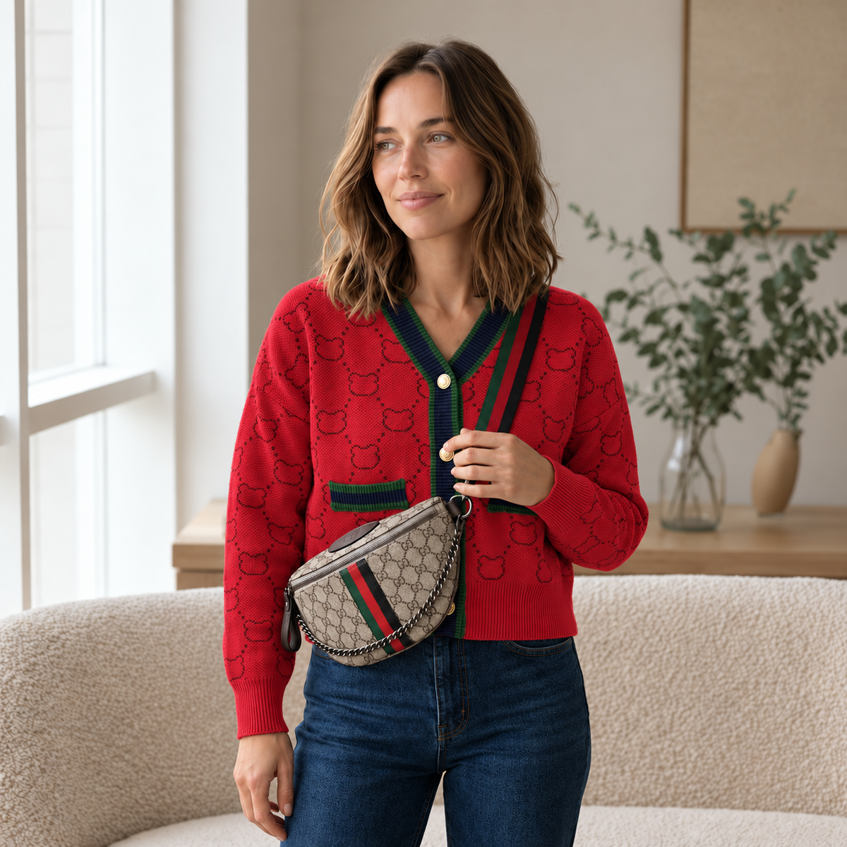 Strickcardigan Jule – V-Ausschnitt mit Goldknöpfen