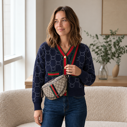 Strickcardigan Jule – V-Ausschnitt mit Goldknöpfen