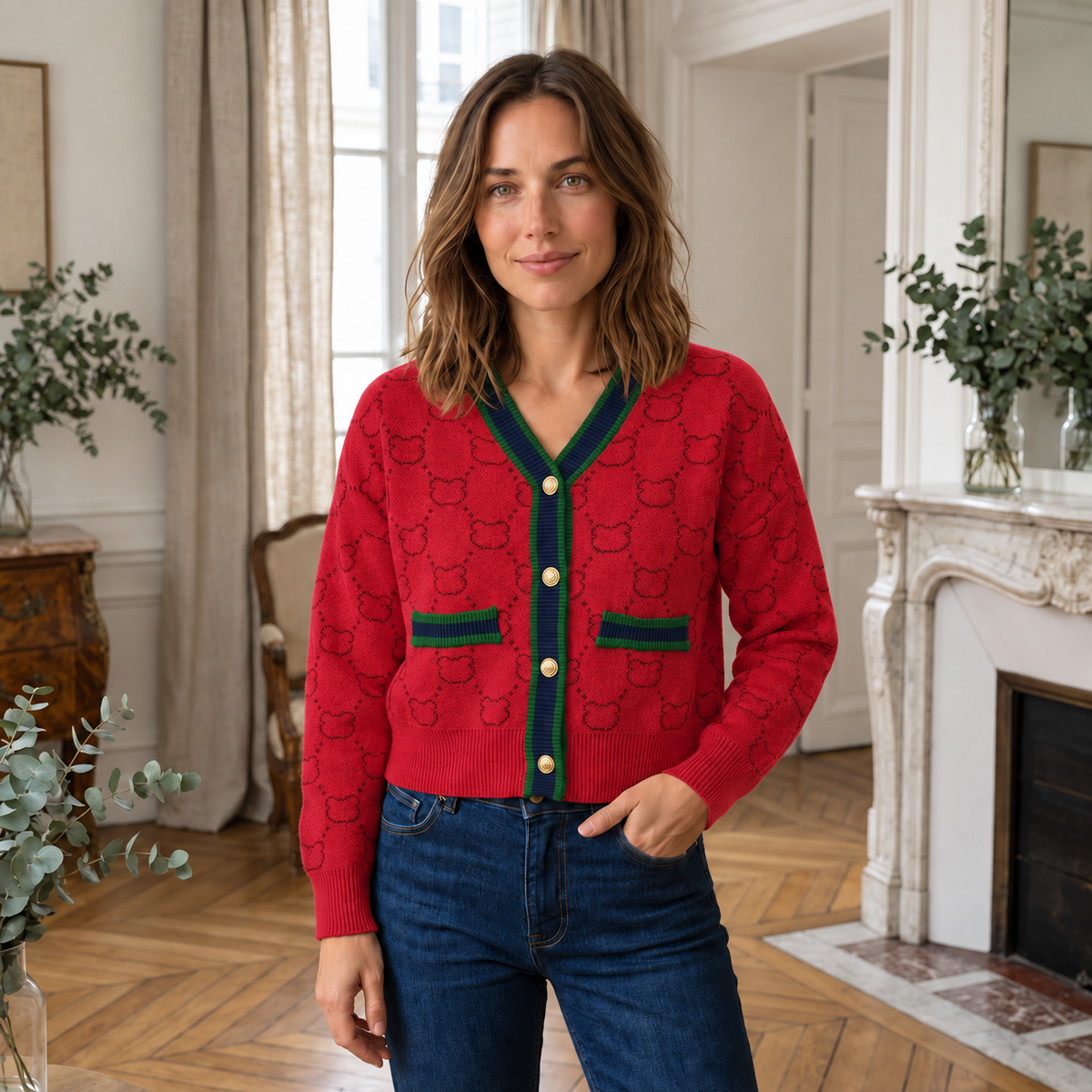 Strickcardigan Jule – V-Ausschnitt mit Goldknöpfen