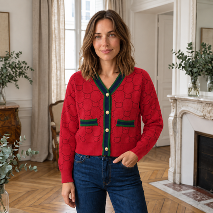 Strickcardigan Jule – V-Ausschnitt mit Goldknöpfen