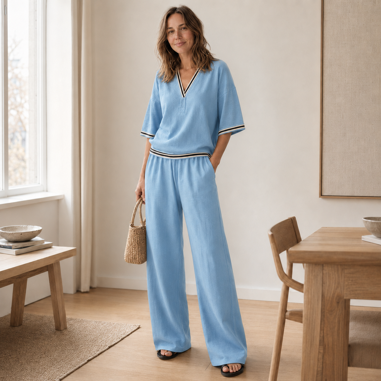 Loungewear-Set Nanna – Streifen-Bluse & weite Hose