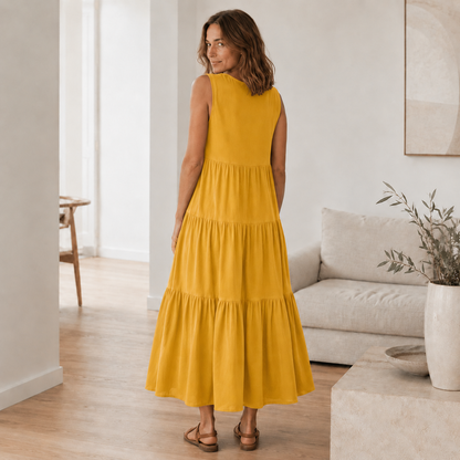 Maxikleid Smilla – Fließend mit Volant-Stufen