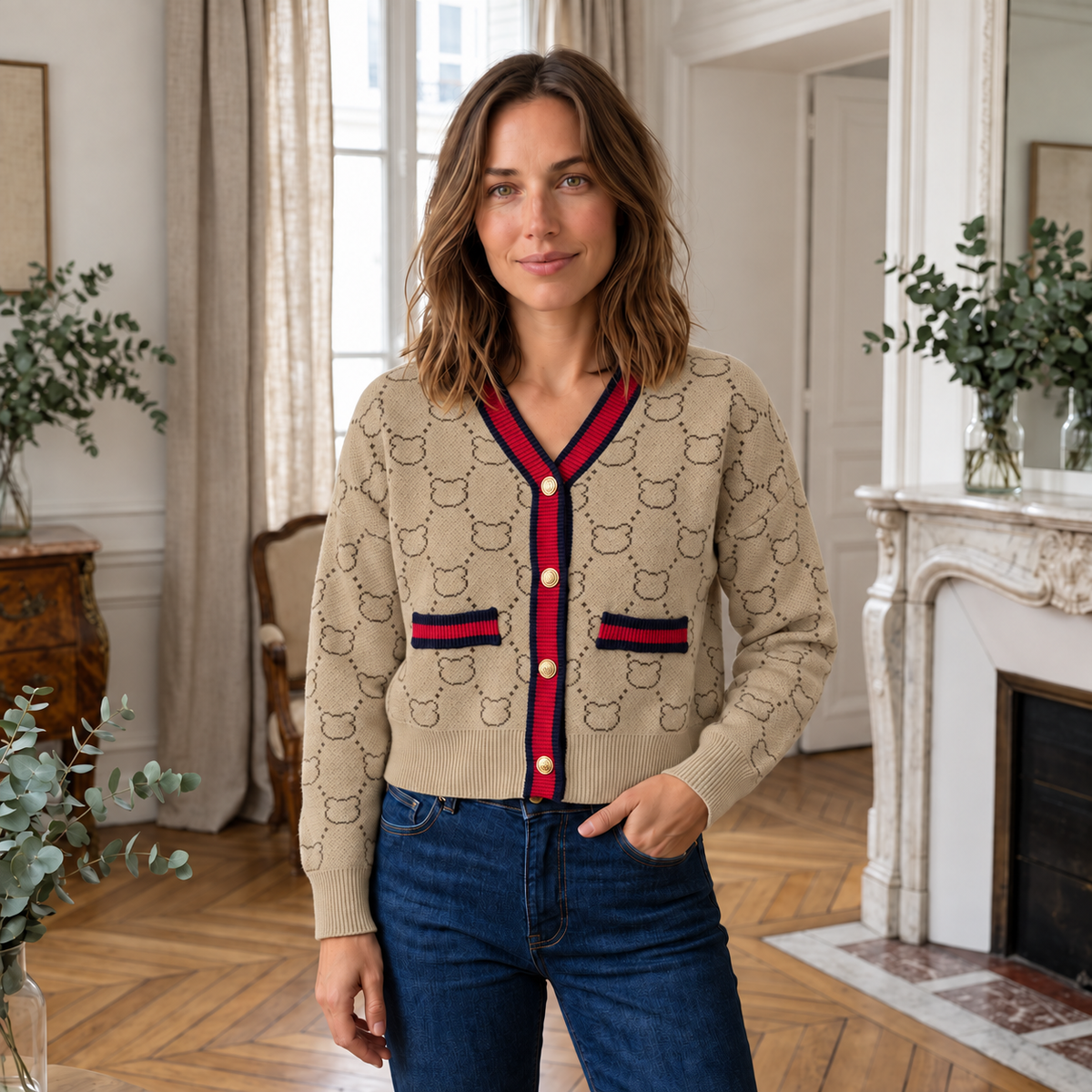 Strickcardigan Jule – V-Ausschnitt mit Goldknöpfen