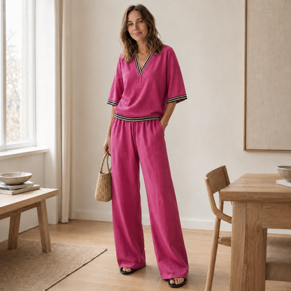 Loungewear-Set Nanna – Streifen-Bluse & weite Hose