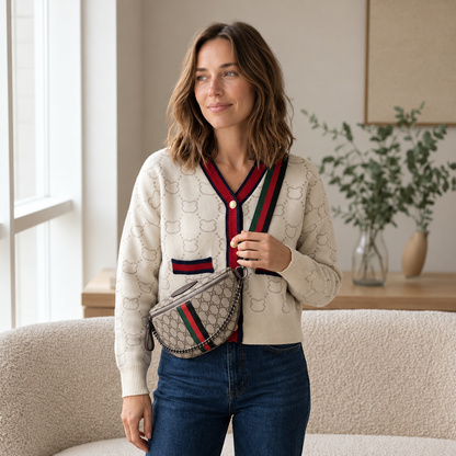 Strickcardigan Jule – V-Ausschnitt mit Goldknöpfen