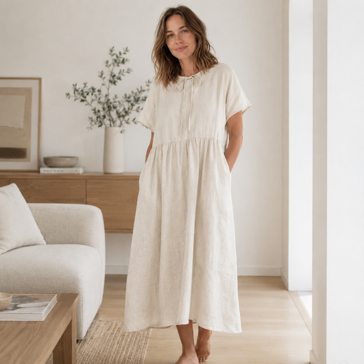 Leinen-Trapezkleid Hedda – Weiter Schwung & Rundhals