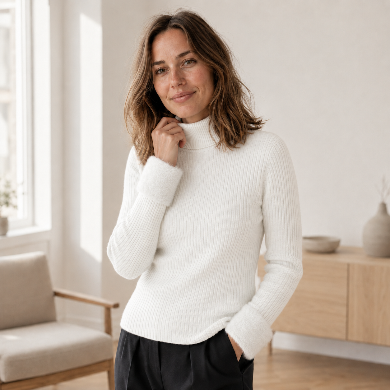 Rollkragenpullover Ida – Thermo-Feinstrick mit Innenfleece