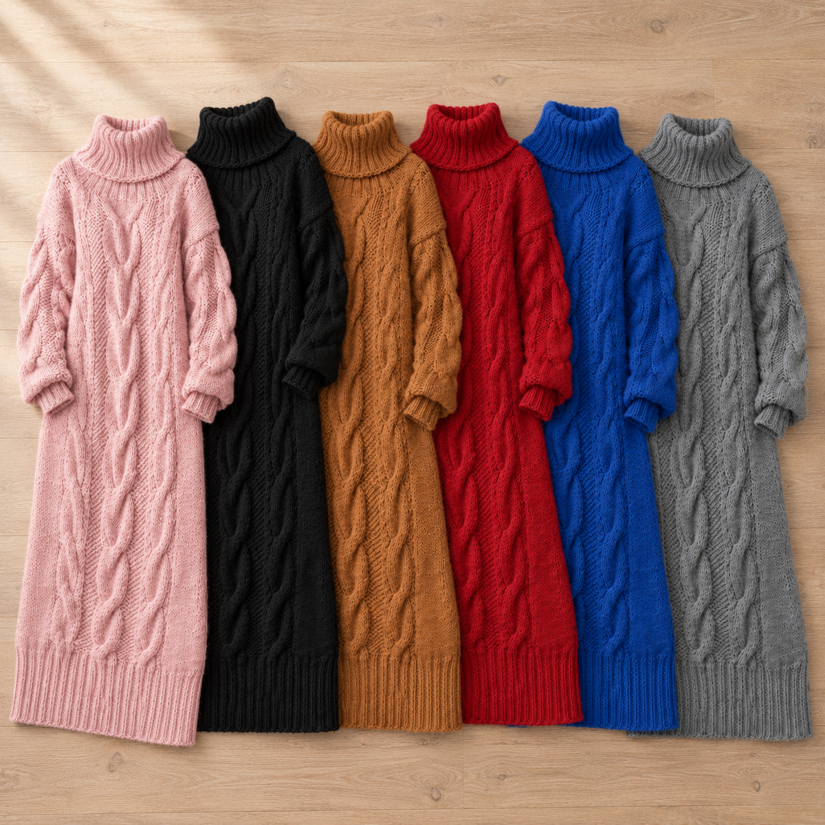 Zopfstrick-Kleid Sigrid – Rollkragen Oversized