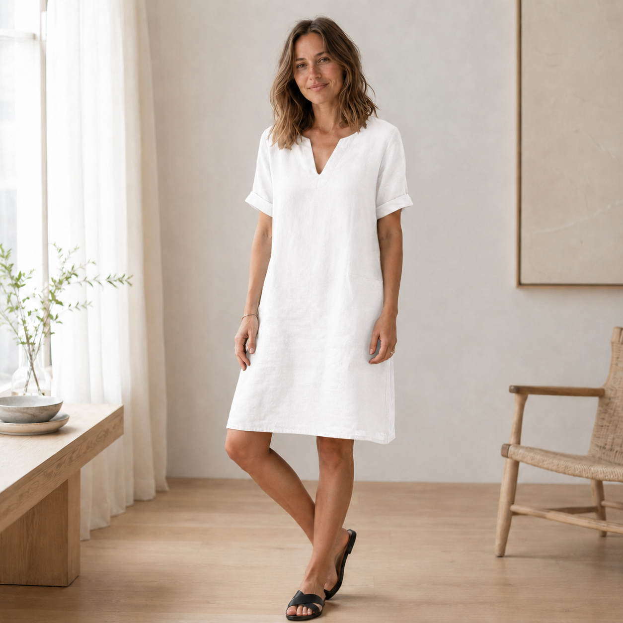 Sommerkleid Nora – Luftig-leicht in Leinen-Optik
