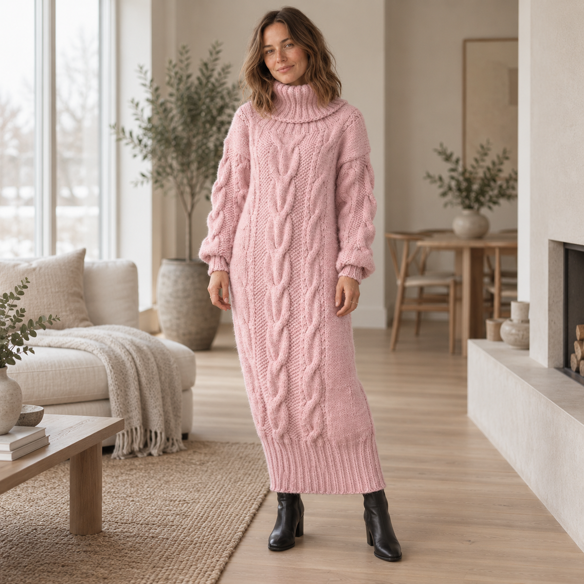 Zopfstrick-Kleid Sigrid – Rollkragen Oversized