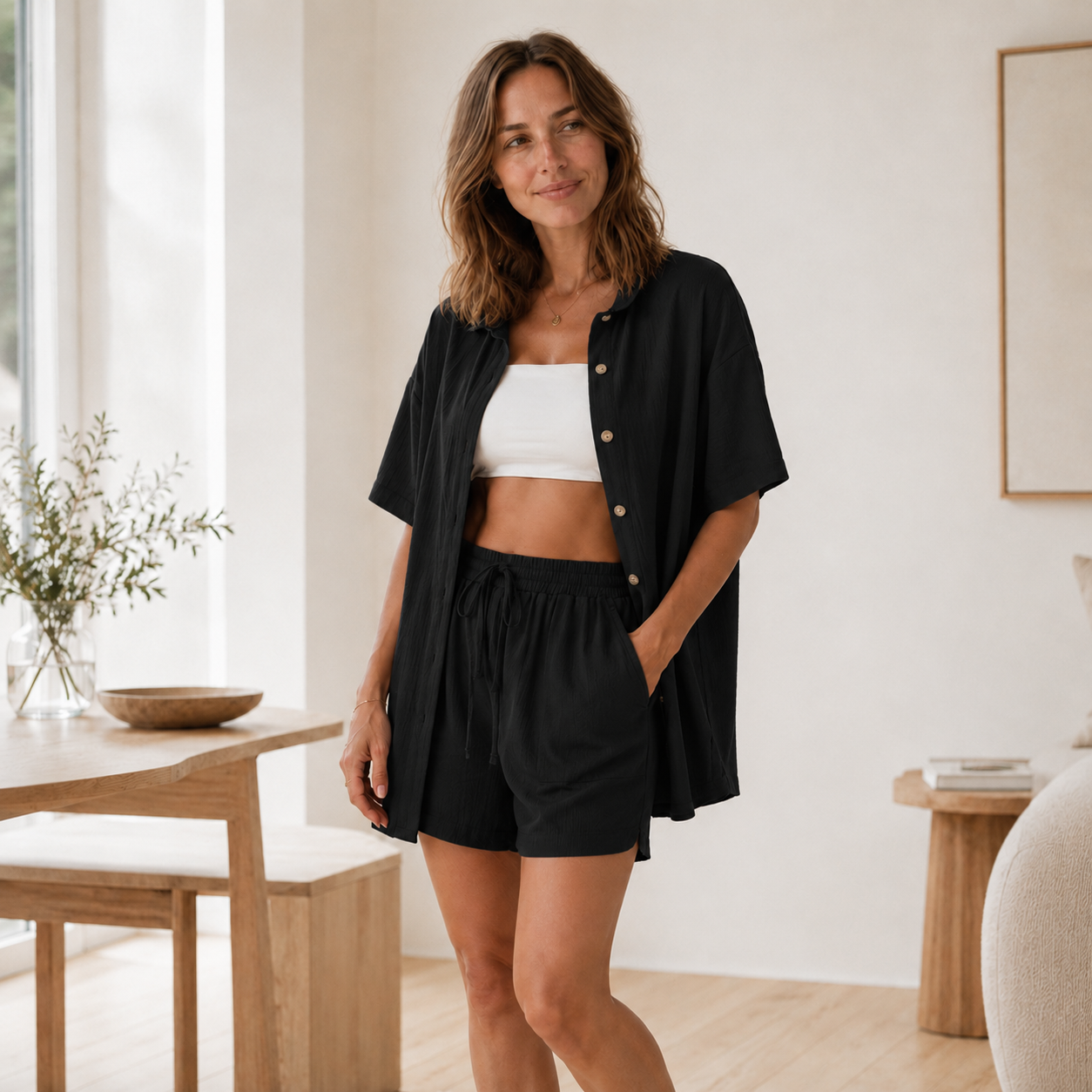 Loungewear-Set Nea – Oversized-Hemd & Shorts