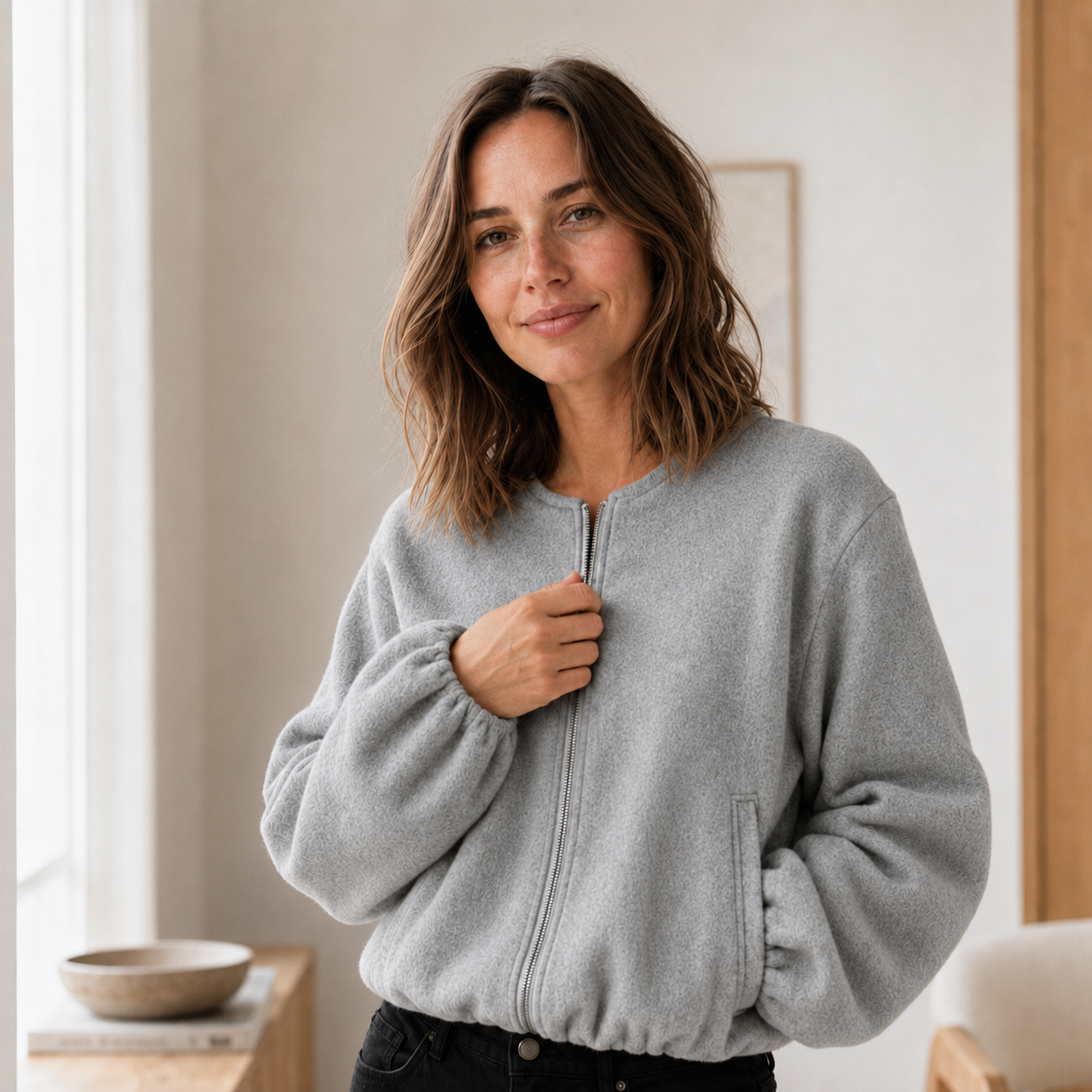 Fleece-Bomber Nele – Cropped mit Zipper