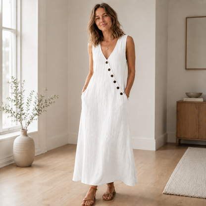 Maxikleid Ines – Ärmellos mit tiefem V-Ausschnitt