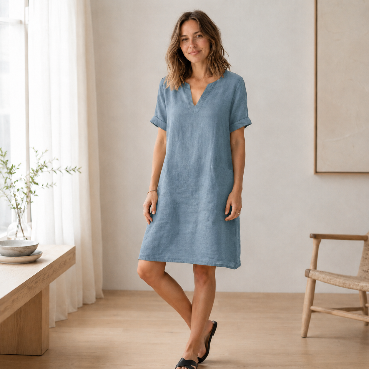 Sommerkleid Nora – Luftig-leicht in Leinen-Optik
