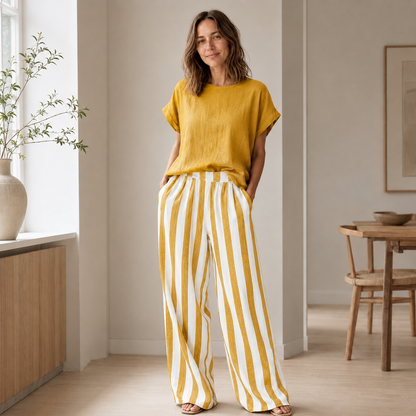 Loungewear-Set Runa – Basic-Top & Streifen-Hose
