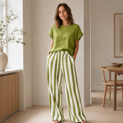 Loungewear-Set Runa – Basic-Top & Streifen-Hose