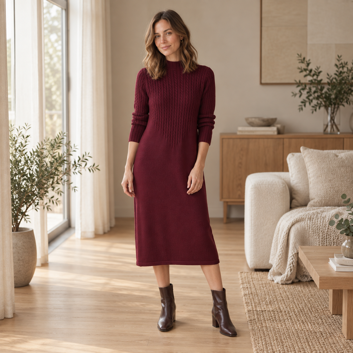 Strickkleid Sabine – Halbrollkragen im Midi-Look