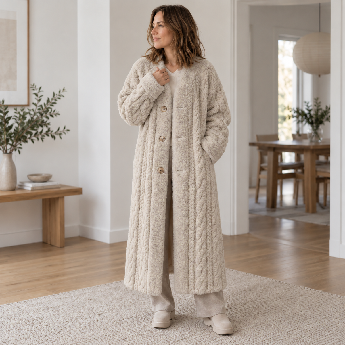 Fellmantel Antonia – Eleganter V-Ausschnitt