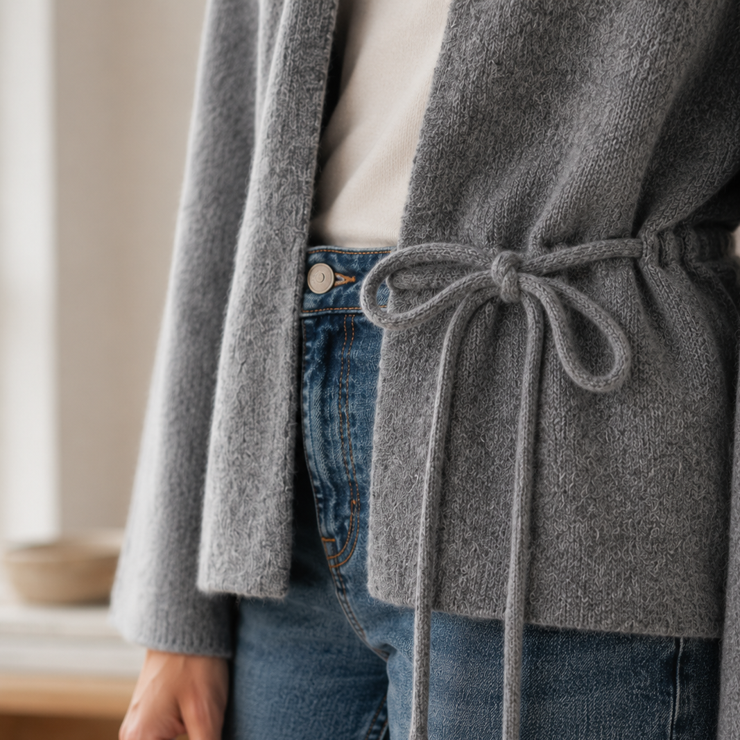 Strickjacke Marlene – Kimono-Look mit weiten Ärmeln