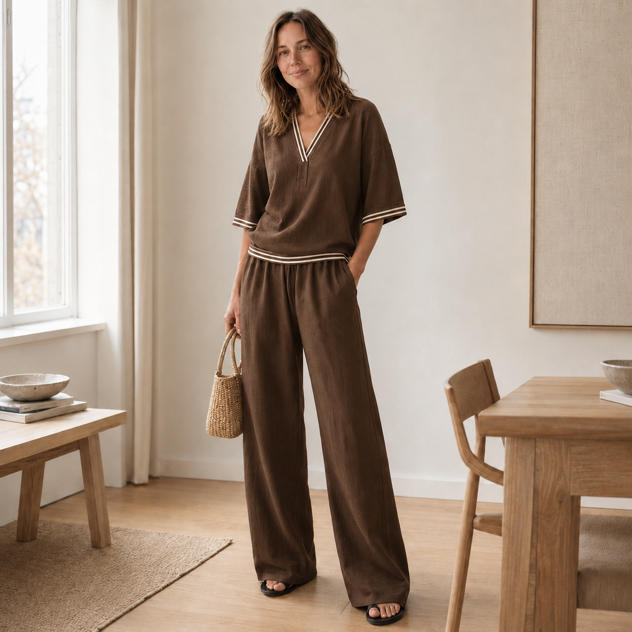 Loungewear-Set Nanna – Streifen-Bluse & weite Hose
