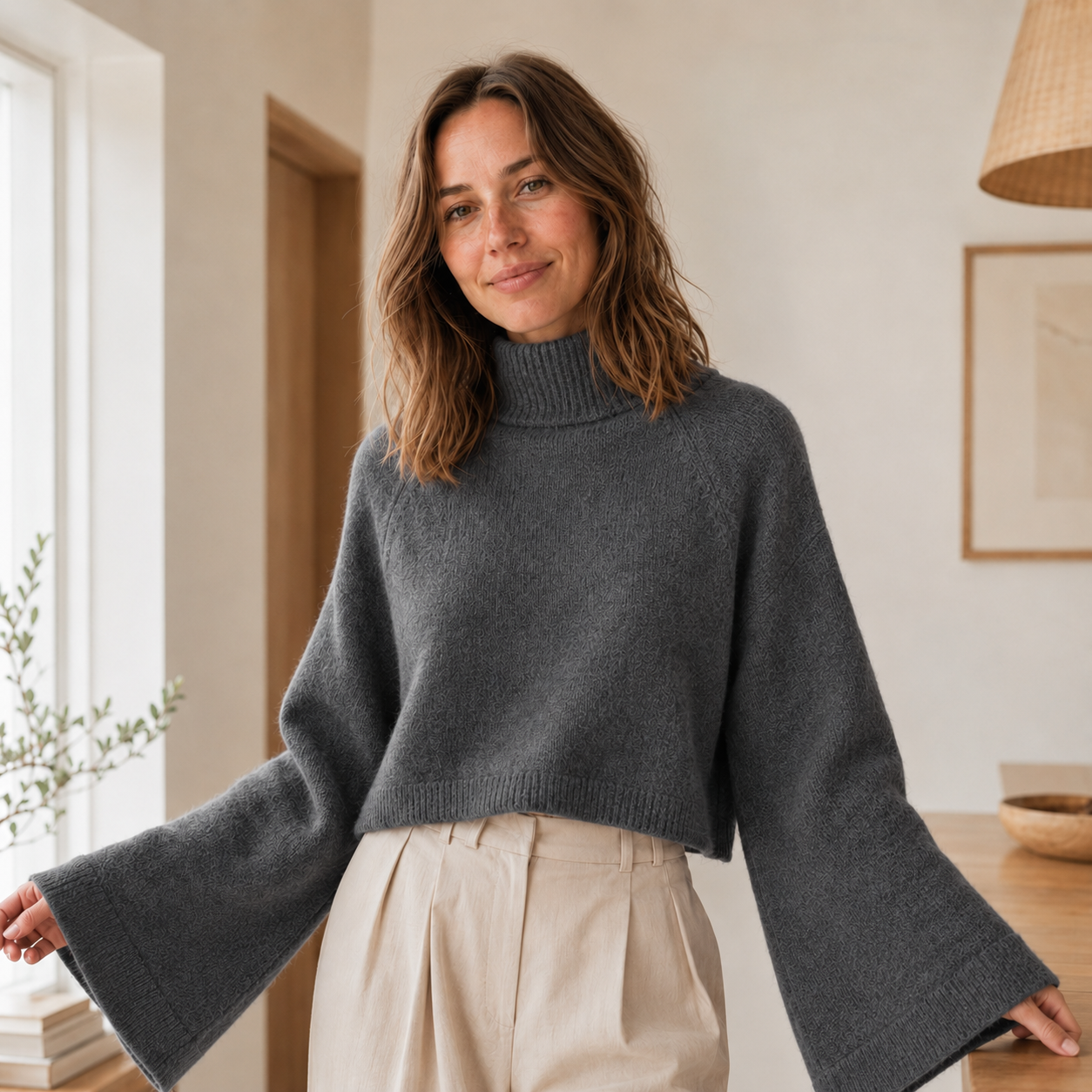 Rollkragenpullover Selma – Weite Trompetenärmel