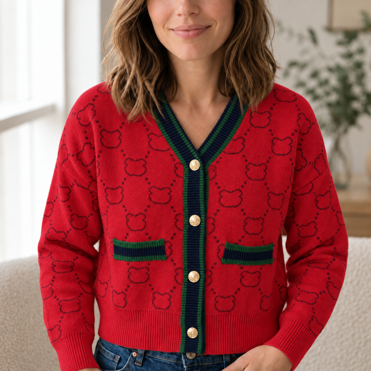 Strickcardigan Jule – V-Ausschnitt mit Goldknöpfen