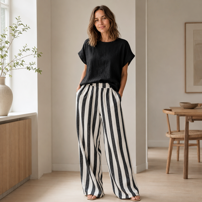 Loungewear-Set Runa – Basic-Top & Streifen-Hose