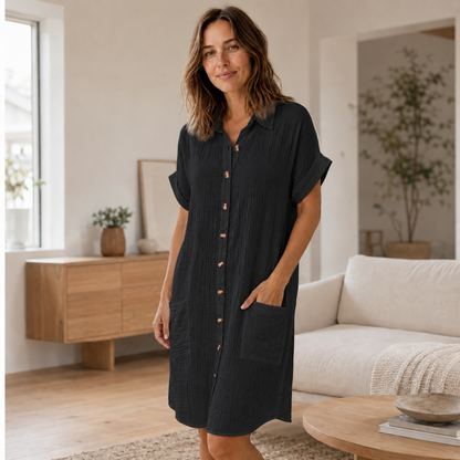Musselin-Hemdkleid Edda – Durchgeknöpft mit Taschen