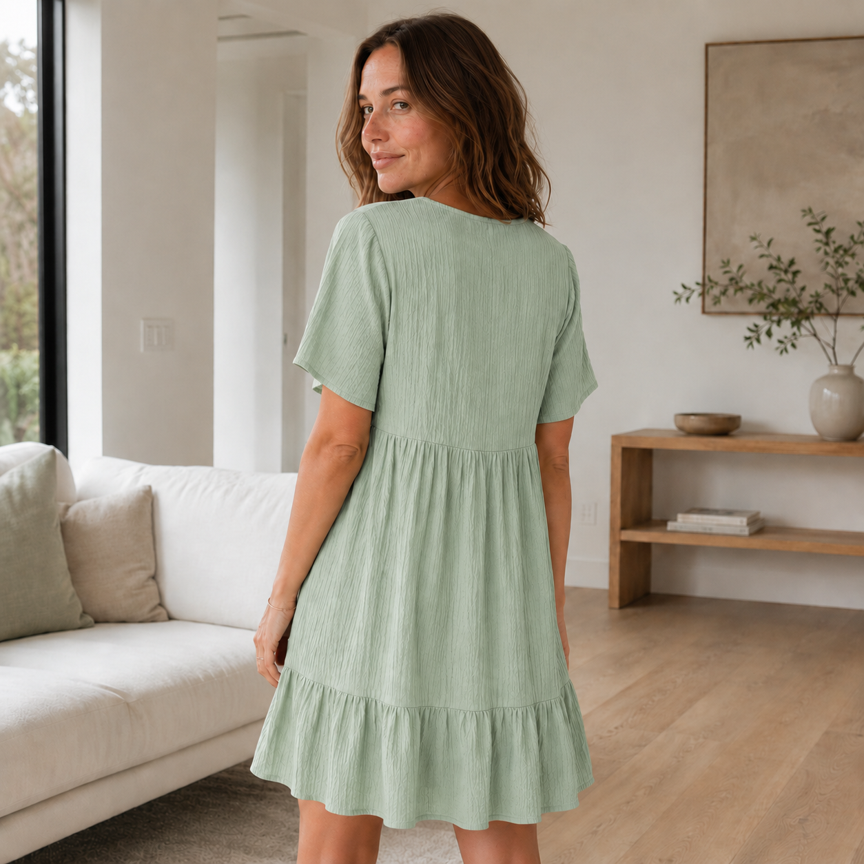 Volant-Sommerkleid Livia – V-Ausschnitt im Stufen-Look
