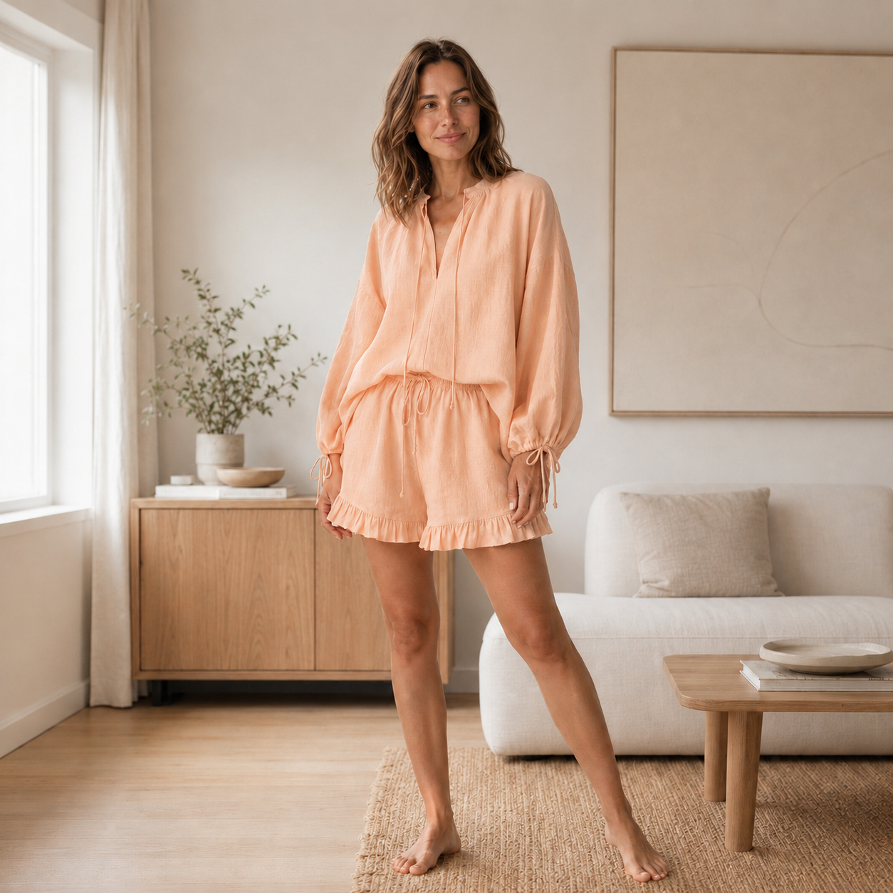 Loungewear-Set Alba – Bluse & Rüschen-Shorts