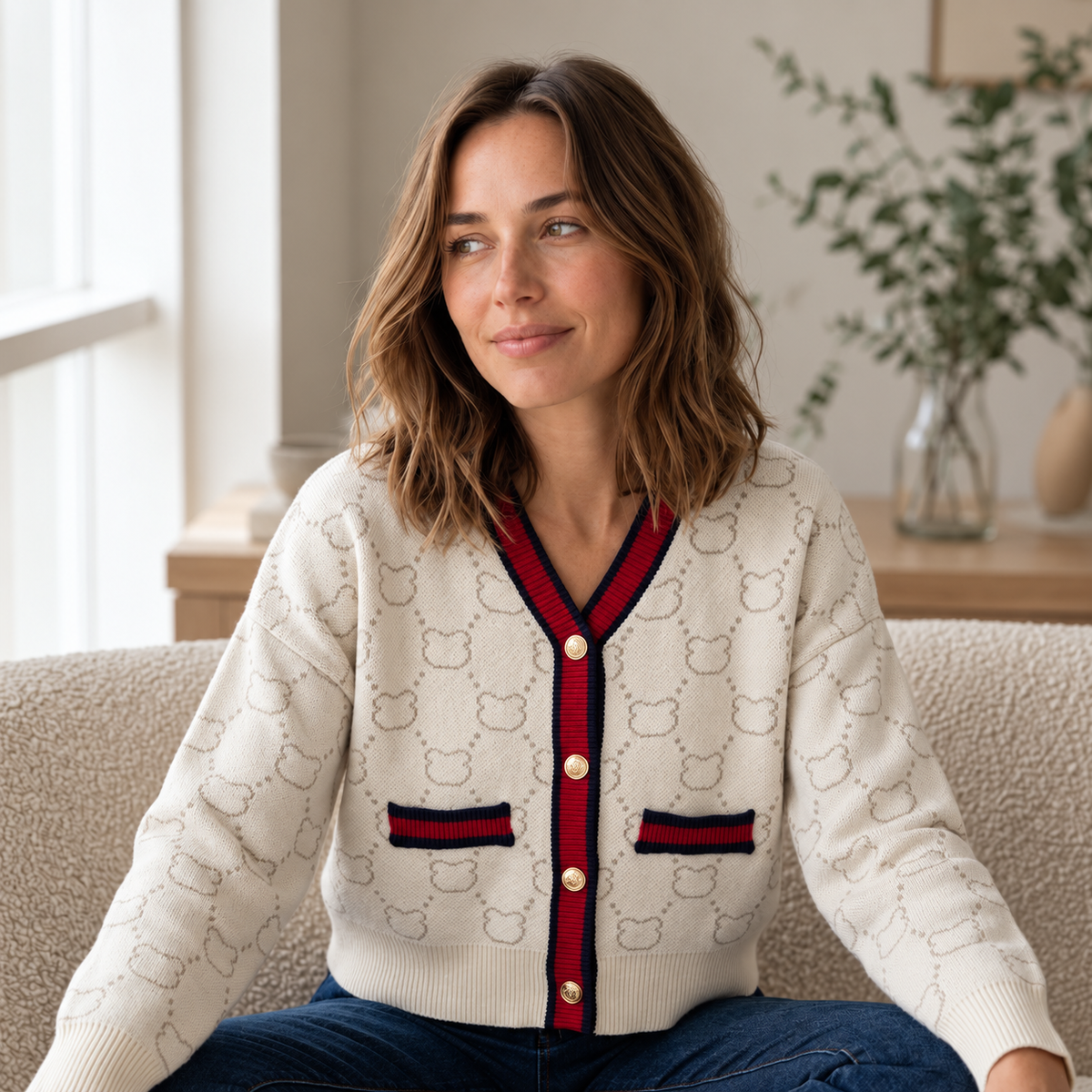Strickcardigan Jule – V-Ausschnitt mit Goldknöpfen