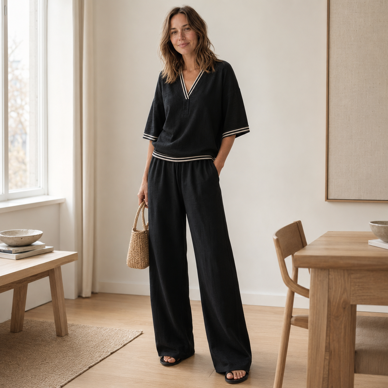 Loungewear-Set Nanna – Streifen-Bluse & weite Hose