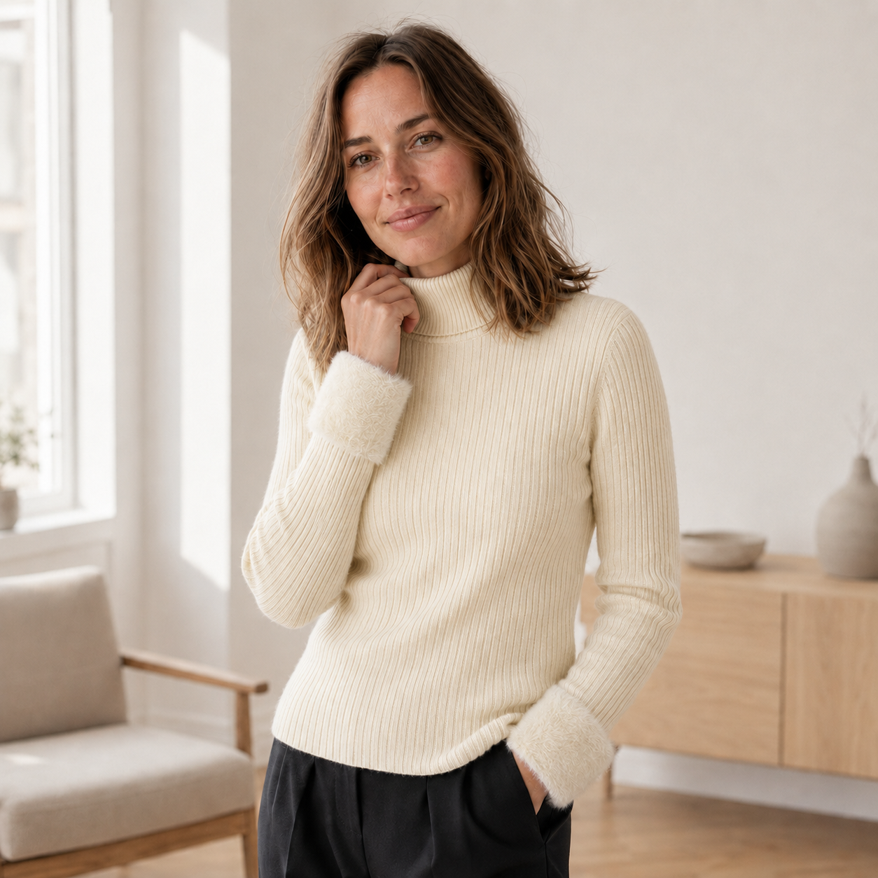 Rollkragenpullover Ida – Thermo-Feinstrick mit Innenfleece