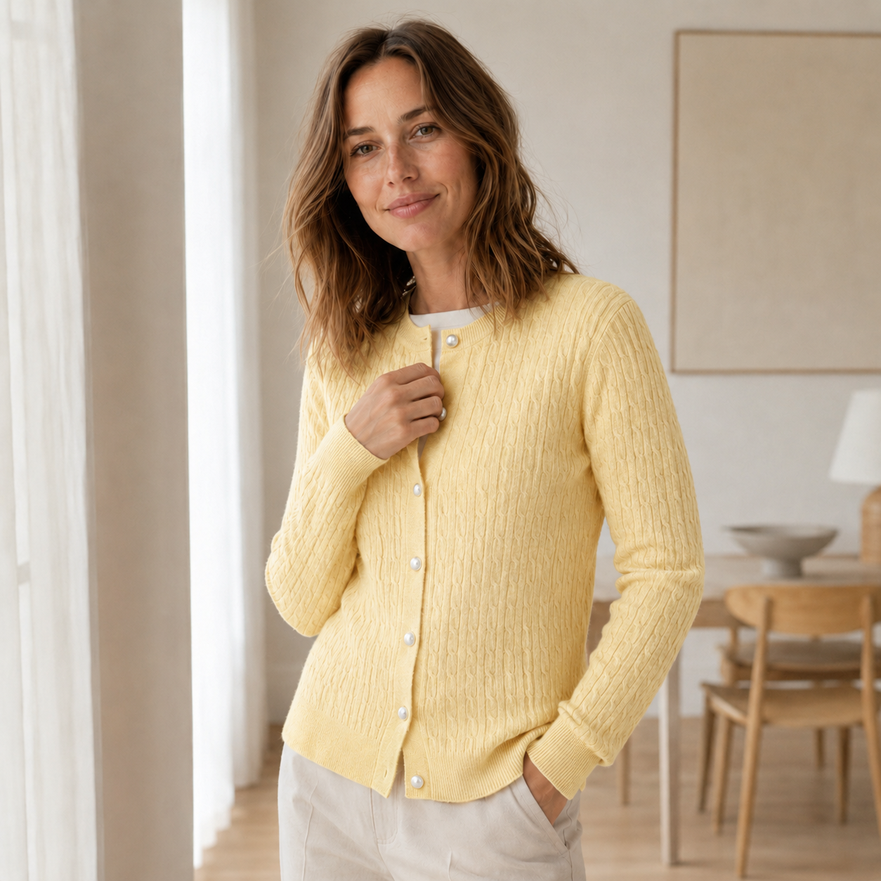Feinstrick-Cardigan Pia – Zopfmuster mit Knopfleiste