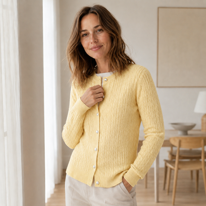 Feinstrick-Cardigan Pia – Zopfmuster mit Knopfleiste