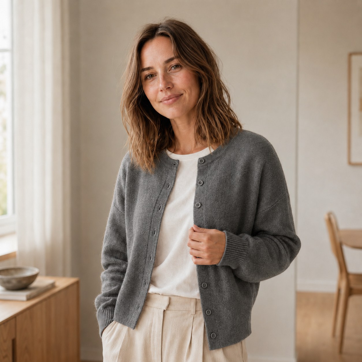 Basic-Cardigan Ella – Feinstrick mit Knopfleiste