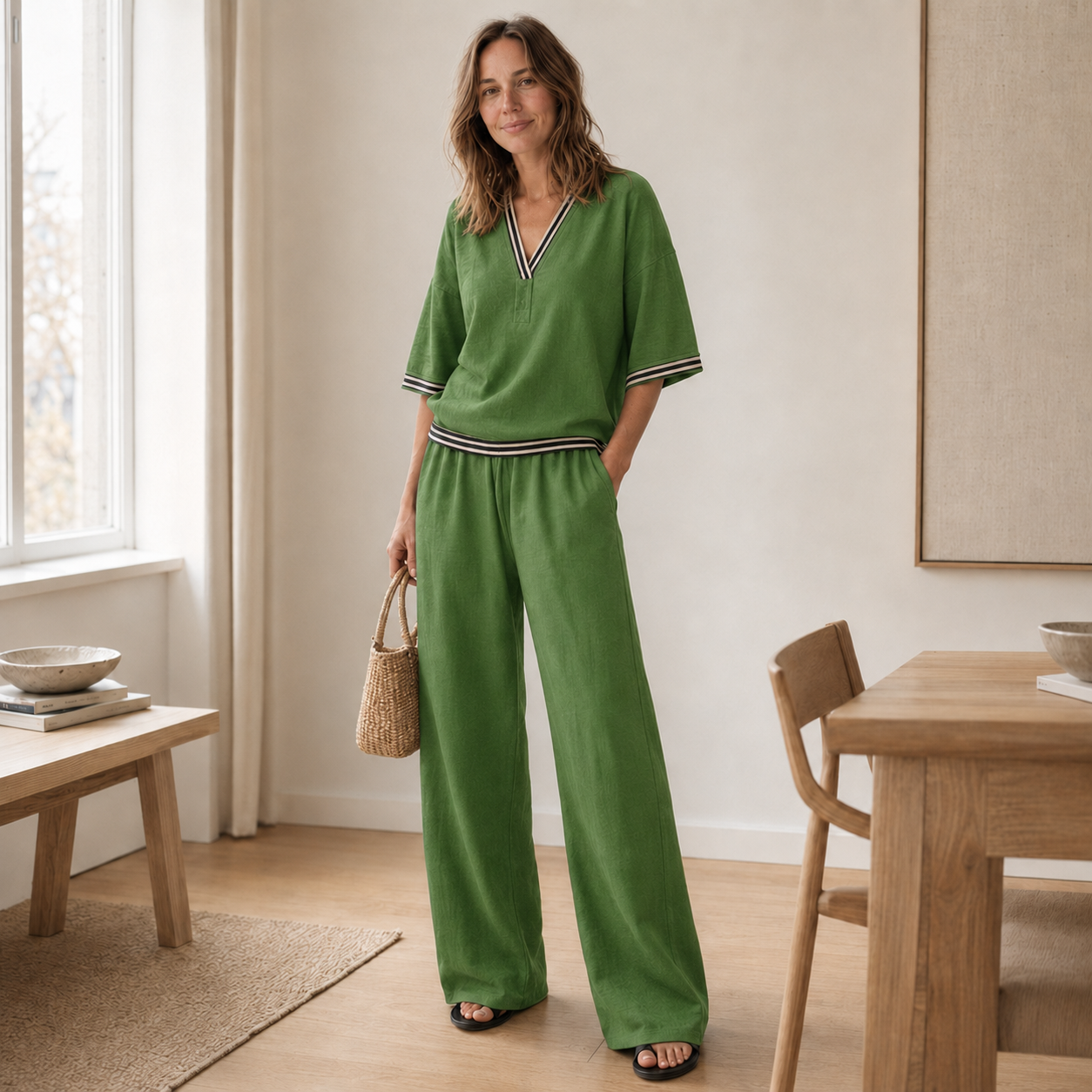 Loungewear-Set Nanna – Streifen-Bluse & weite Hose