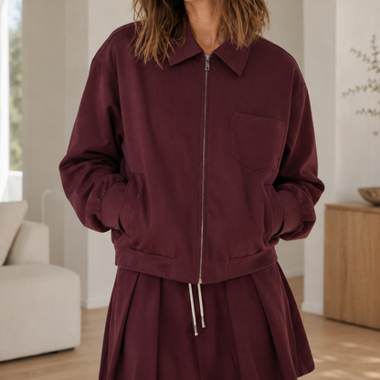 Zip-Blouson Romina – locker & cropped in Bordeaux