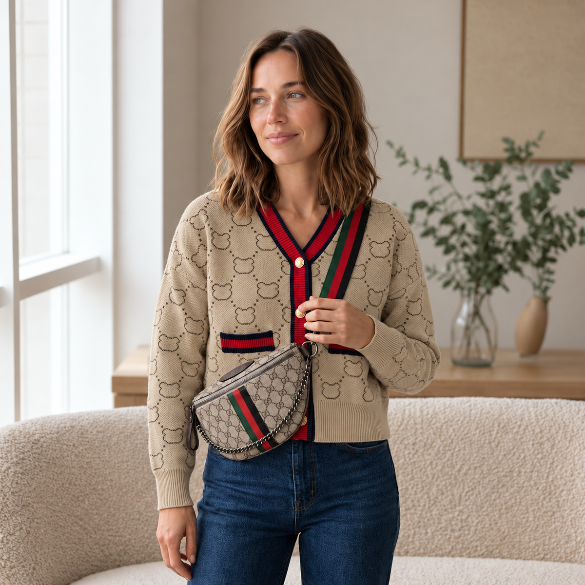 Strickcardigan Jule – V-Ausschnitt mit Goldknöpfen