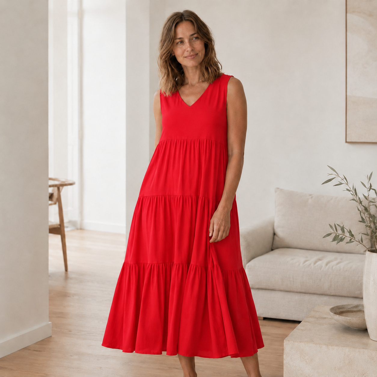 Maxikleid Smilla – Fließend mit Volant-Stufen