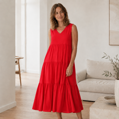 Maxikleid Smilla – Fließend mit Volant-Stufen