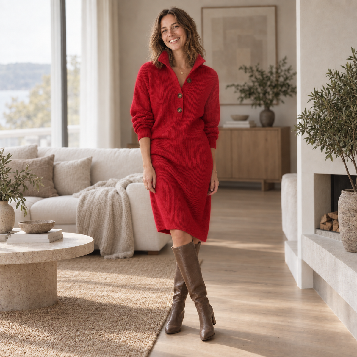 Strickkleid Katrin – Stehkragen mit Knopfleiste