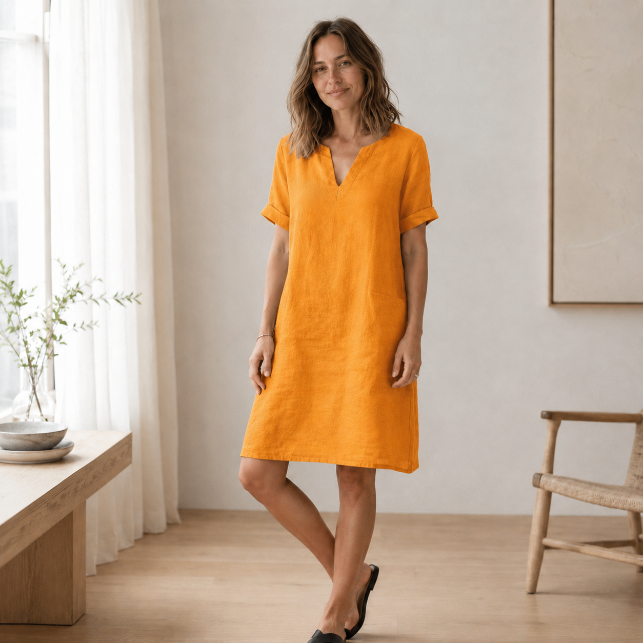 Sommerkleid Nora – Luftig-leicht in Leinen-Optik